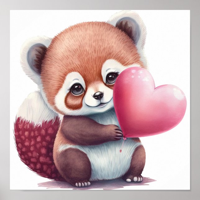Red Panda with Balloon Heart. Poster (Front)