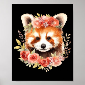 Red Panda With Flower Crown Funny Unisex Design Poster