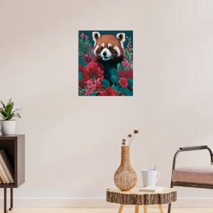 Red Panda with flowers Poster