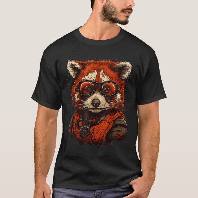 Red Panda With Glasses Print Animal T-Shirt (Front)