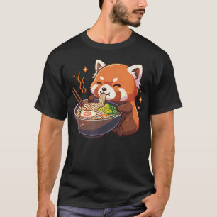 Red Panda With Noodles Ramen Kawaii Red T-Shirt