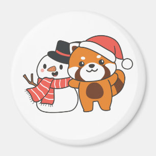 Red Panda With Snowman In Winter For Christmas Mag Magnet
