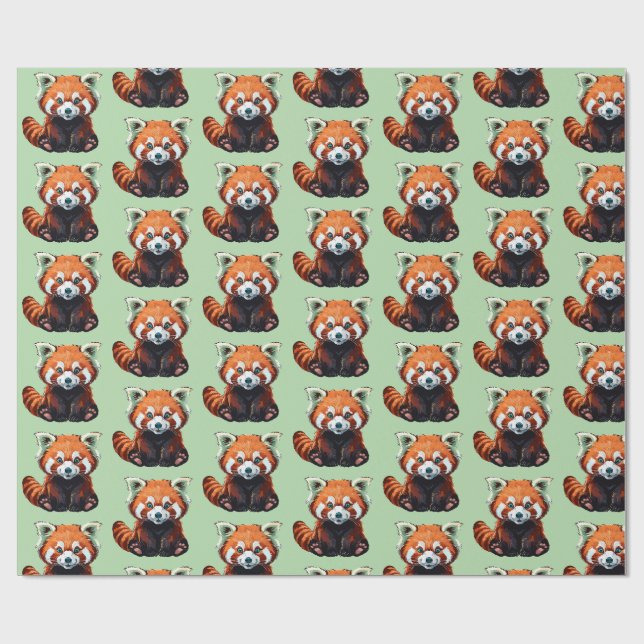 Red panda wrapping paper (Flat)
