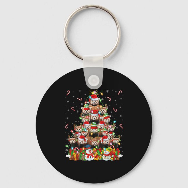 Red Panda Xmas Lighting Tree Santa Red Panda Chris Key Ring (Front)