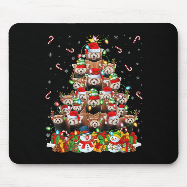Red Panda Xmas Lighting Tree Santa Red Panda Chris Mouse Mat (Front)