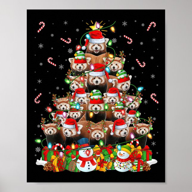 Red Panda Xmas Lighting Tree Santa Red Panda Chris Poster (Front)