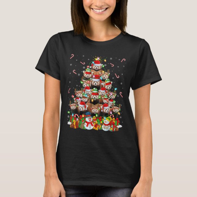 Red Panda Xmas Lighting Tree Santa Red Panda Chris T-Shirt (Front)