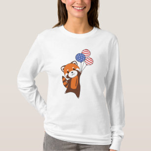 Red Pandas Flies With Balloons 4th Of July T-Shirt