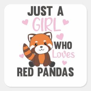 Red Pandas Girl Love Red Panda Kawaii Cute Animals Square Sticker
