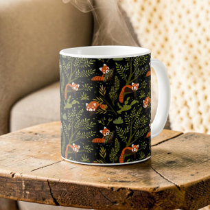 Red Pandas in the Forest Black Coffee Mug