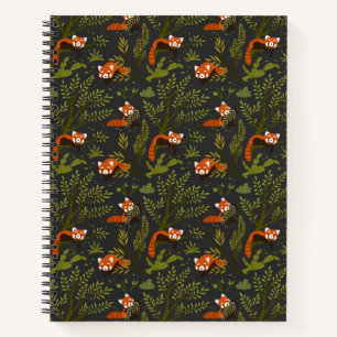 Red Pandas in the Forest Black Notebook