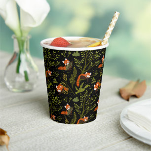 Red Pandas in the Forest Black Paper Cups