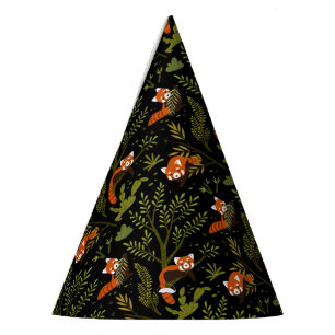 Red Pandas in the Forest Black Party Hat
