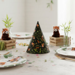 Red Pandas in the Forest Black Party Hat