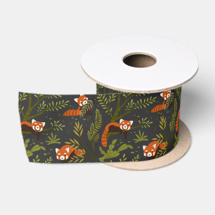 Red Pandas in the Forest Black Satin Ribbon