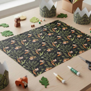 Red Pandas in the Forest Black Tissue Paper