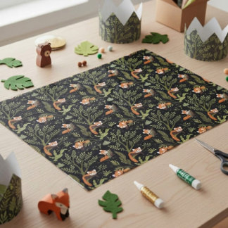 Red Pandas in the Forest Black Tissue Paper