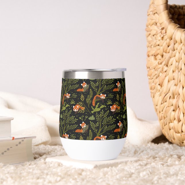 Red Pandas in the Forest Black Wine Tumbler (Living Room)