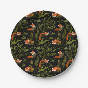 Red Pandas in the Forest in Black Paper Plate