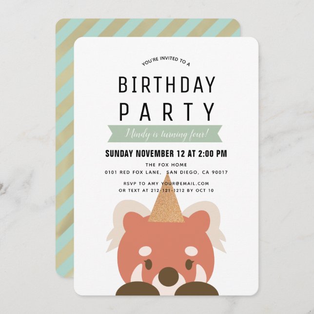 Red Pandas Simple Mint Green Birthday Invitation (Front/Back)