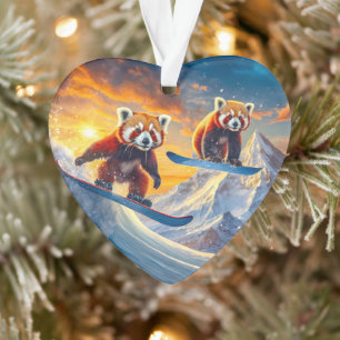 Red Pandas Snowboarding Design By Rich AMeN Gill Ornament