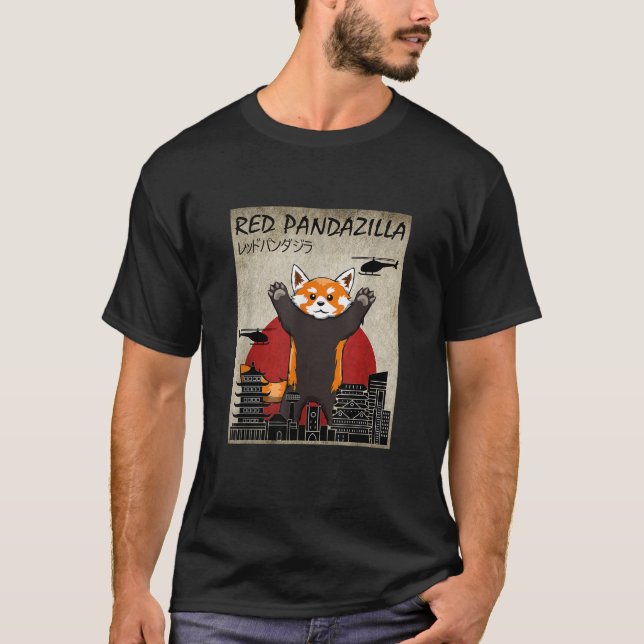 Red Pandazilla Funny Red Panda Japanese Sunset Sty T-Shirt (Front)