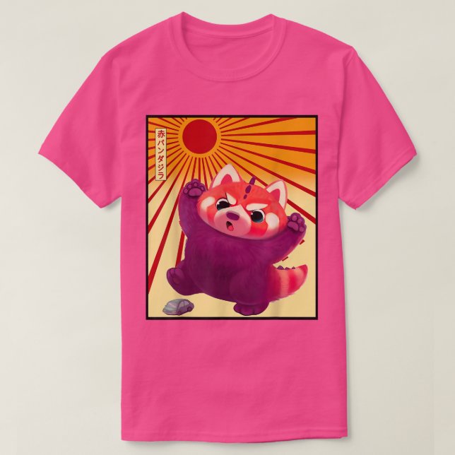 Red Pandazilla Japanese Sun Funny Parody Red Panda T-Shirt (Design Front)