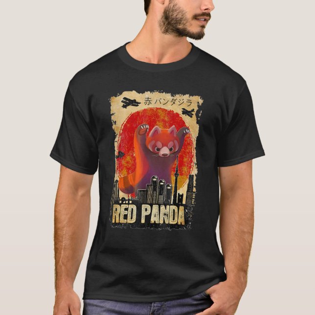 Red Pandazilla Japanese Sun  Parody Red Panda T-Shirt (Front)