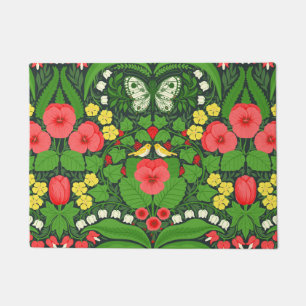 Red pansies, birds and butterflies doormat