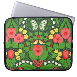 Red pansies, birds and butterflies laptop sleeve