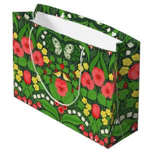 Red pansies, birds and butterflies large gift bag