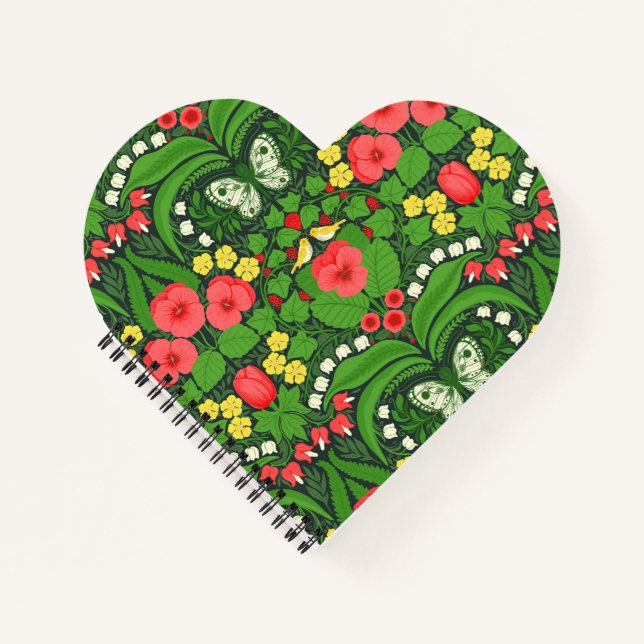 Red pansies, birds and butterflies notebook (Front)