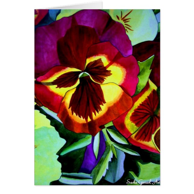 Red pansies watercolor flower original art (Front)