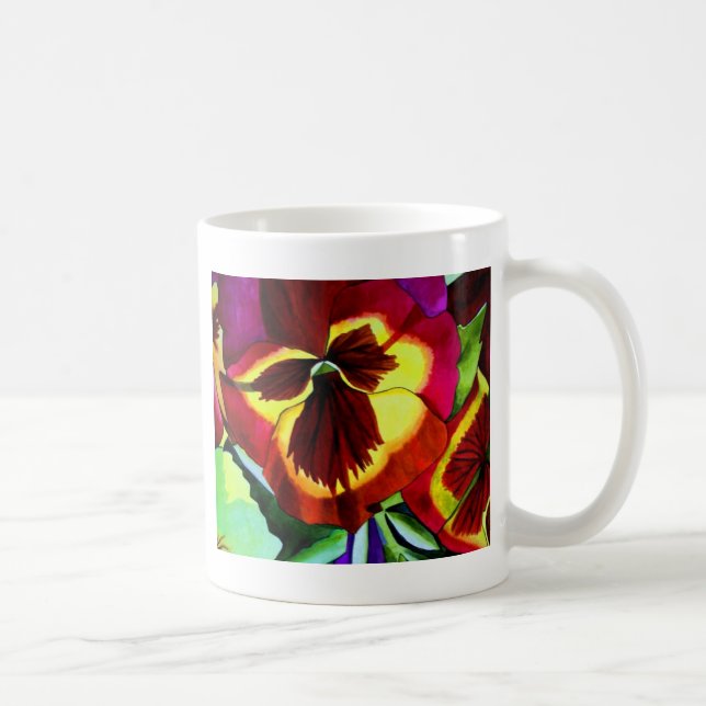 Red pansies watercolor flower original art coffee mug (Right)