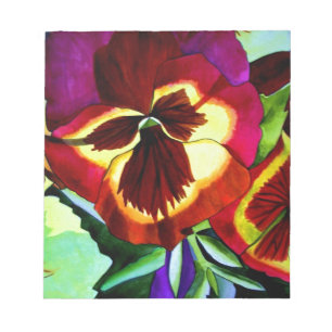 Red pansies watercolor flower original art notepad