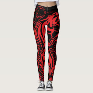 Red Panther Gothic Tattoo Style Bold Dark Leggings