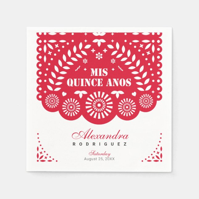 Red Papel Picado Mis Quince Años Napkin (Front)