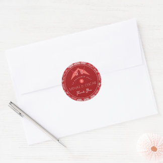 Red Paper Cranes And Cherry Blossoms Asian Wedding Classic Round Sticker