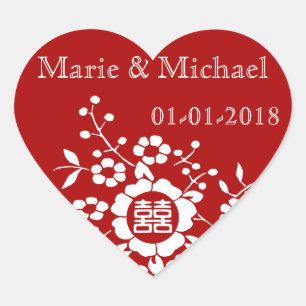 Red • Paper Cut Flowers • Double Happiness Heart Sticker