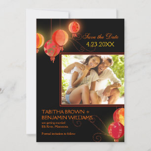 Red Paper Lanterns Wedding Photo Save the Date Invitation