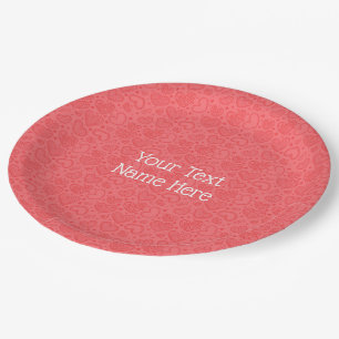 Red Paper Plates with Hearts and Custom Text Name