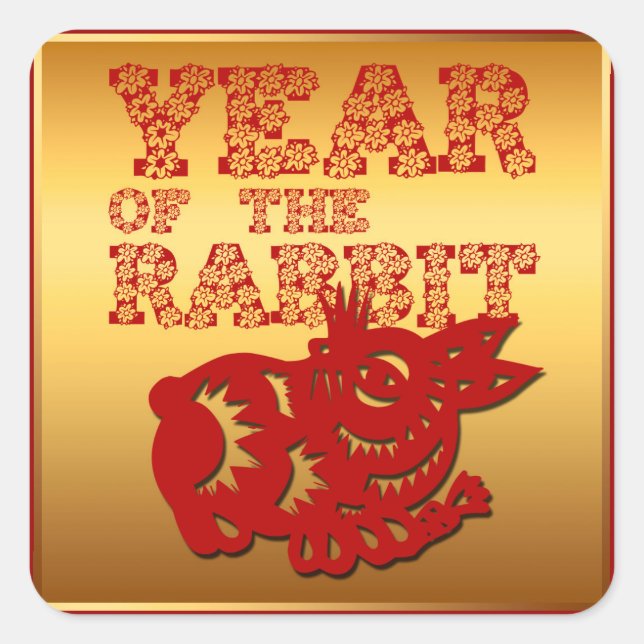 Red Papercut Floral Rabbit Year Zodiac Square S Square Sticker (Front)