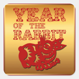 Red Papercut Floral Rabbit Year Zodiac Square S Square Sticker