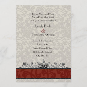 Red Paris Damask Eiffel Tower Wedding Invite