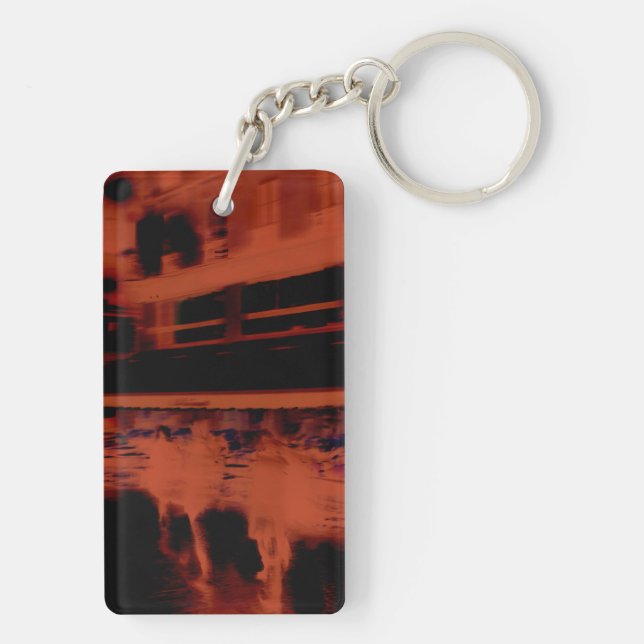 Red Paris night. Cool blurry motion of people Key Ring (Back)