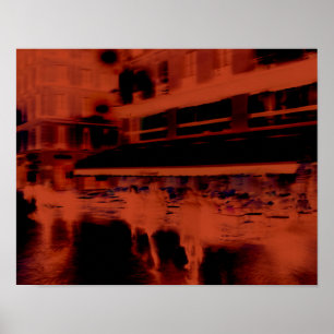 Red Paris night. Cool blurry motion of people Poster