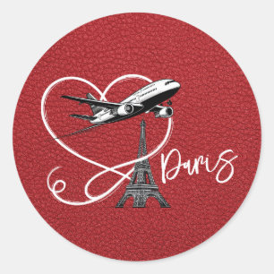 Red Paris Passport  Classic Round Sticker