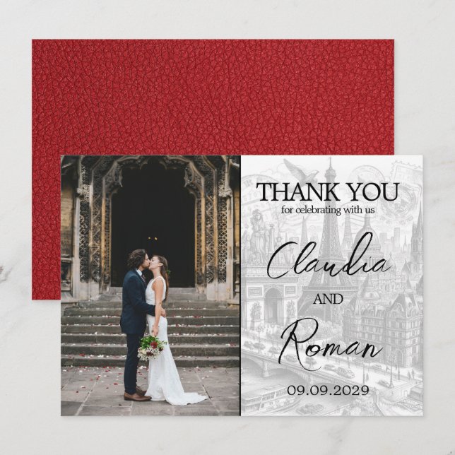 Red Paris Passport Thank You Card (Front/Back)