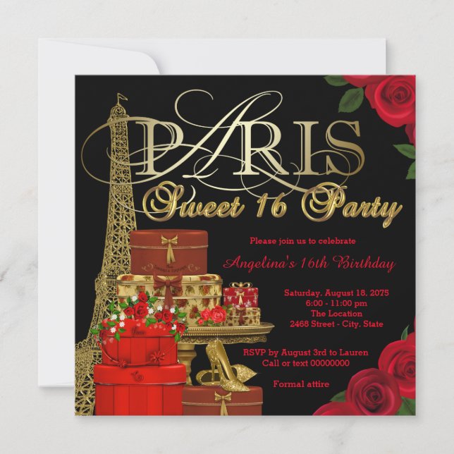 Red Paris Sweet 16 Party Invitation (Front)