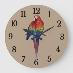 Red parrot large clock